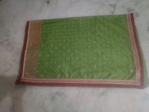 Green Silk Saree with Gold Border