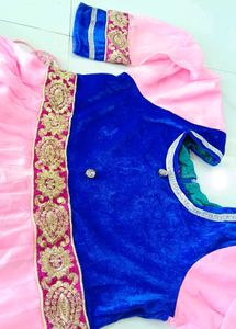 Elegant Pink &amp; Blue Anarkali Gown
