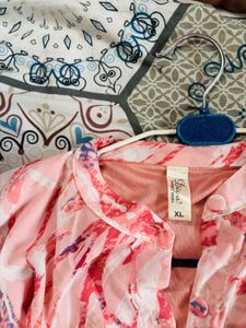 Abstract Marble Print Flutter-Sleeve Blouse