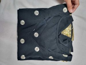 Elegant Black Kurta Set with Silver Embellishments
