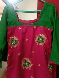 Pink Nd Green Combination Very Beautiful Embroider