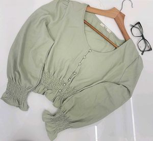 🔴FREE DELIVERY 🔴Sage Green Korean Smocked Top