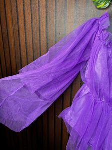 Purple Tulle Puff Sleeve Top