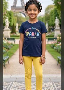 7-8 year Cute Navy Blue Paris T-Shirt and Yellow P