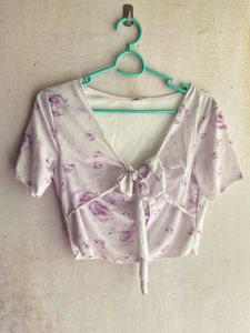 Lavender Floral Tie-Front Crop Top