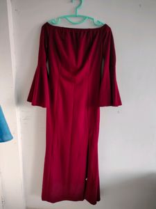 Shein Maroon Off Shoulder Side Slit Bodycon Dress