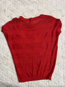 Red Knit Short Sleeve Top