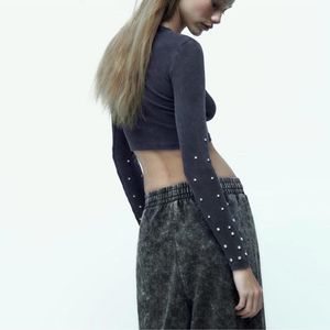 Brand New L Edition Rhinestone Cotton Crop Top