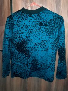 Blue & Black Print Winter Long Sleeve Top