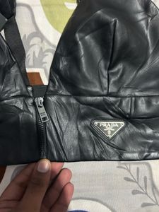 Prada Black Leather Bralette Top