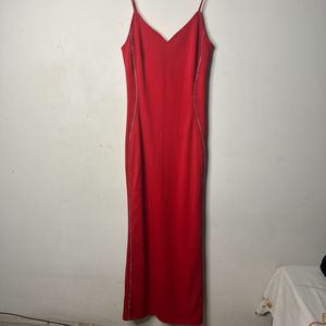 Red Spaghetti Strap Dress With slit on lef