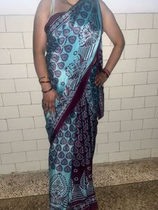 Crepe Teal &amp; Maroon Saree