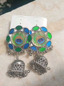 Peacock Feather Jhumka Earrings