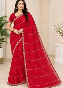 Elegant rani Saree with Embellished Border