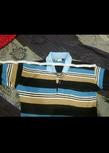 Striped Collared Long Sleeve Top