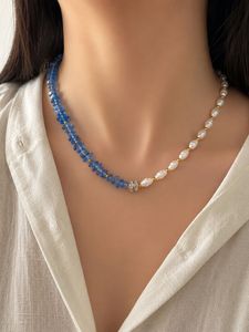 Pearl &amp; Blue Stone Necklace and Earring Set