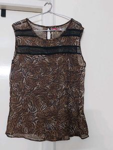 y2k Sheer Tiger Print Top