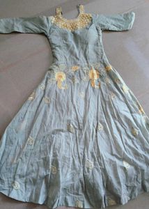 Elegant Grey Embroidered Ethnic Gown