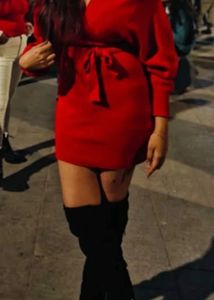 Red Long Sleeve heavy winter Mini Dress