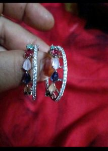 Colorful Ad Gemstone Hoop Earrings