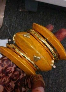 Boho Wooden &amp; Gold Bangle Set
