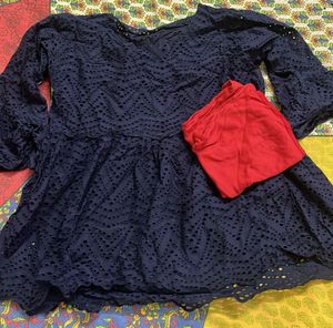 Navy Blue Embroidered Top