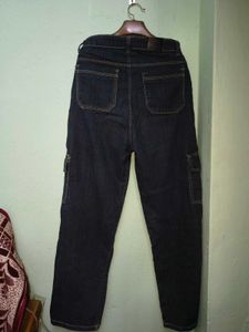 Straight Fit Dark Wash Cargo Jeans