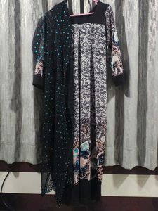 Elegant Black Printed Dress with Dupatta