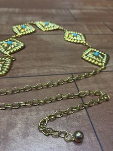 Vintage Gold Tone Turquoise Gem Belt
