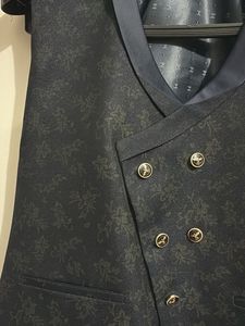 Men's Znaab Navy Blue Embroidered Waistcoat