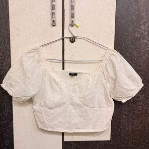 White Broderie Anglaise Puff Sleeve Top