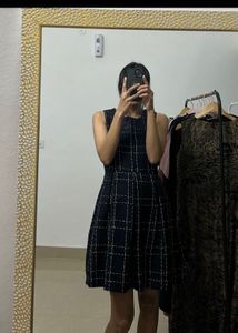 Chic Plaid Korean Sleeveless Tweed Dress