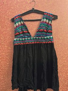 Boho Embroidered Black Dress