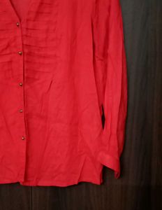 Vibrant Red Button-Up Blouse