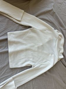 Cream Ribbed Half-Zip Top