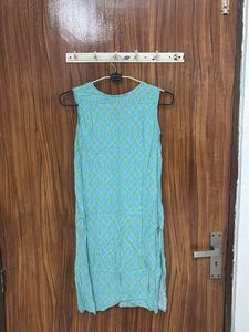 Aqua Blue Printed Sleeveless Dress