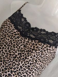 M&amp;S Leopard Print Cami Top with Lace Trim