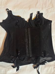 Black Corset Style Top with Floral Embroidery