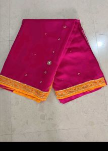 Vibrant Pink &amp; Yellow Embroidered Saree