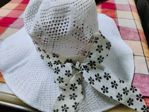 White Sun Hat with Floral Ribbon