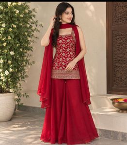 Red Embroidered Kurta Set with Dupatta