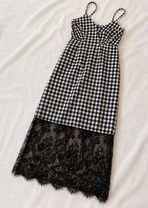Gingham Lace Trim Slip Dress
