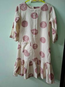Cream &amp; Pink Printed Mini Dress