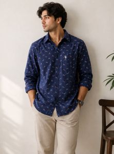 Men's Blue Printed Full Sleeve Shirt