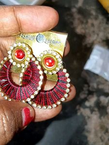 Stylish Red Thread Hoop Earrings