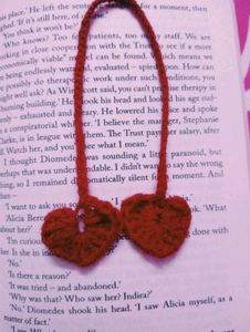 red heart crochet bookmark