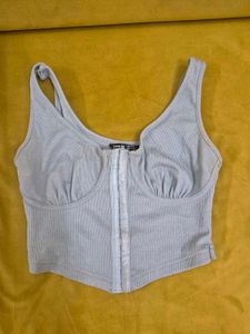 Light Blue Ribbed Corset Top