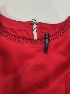 Elegant Red Dress with Embellished Neckline
