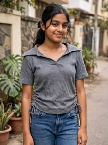 Grey Ruched Collared Neck Top