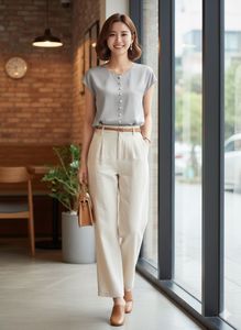 Elegant Grey Button-Down top💗
